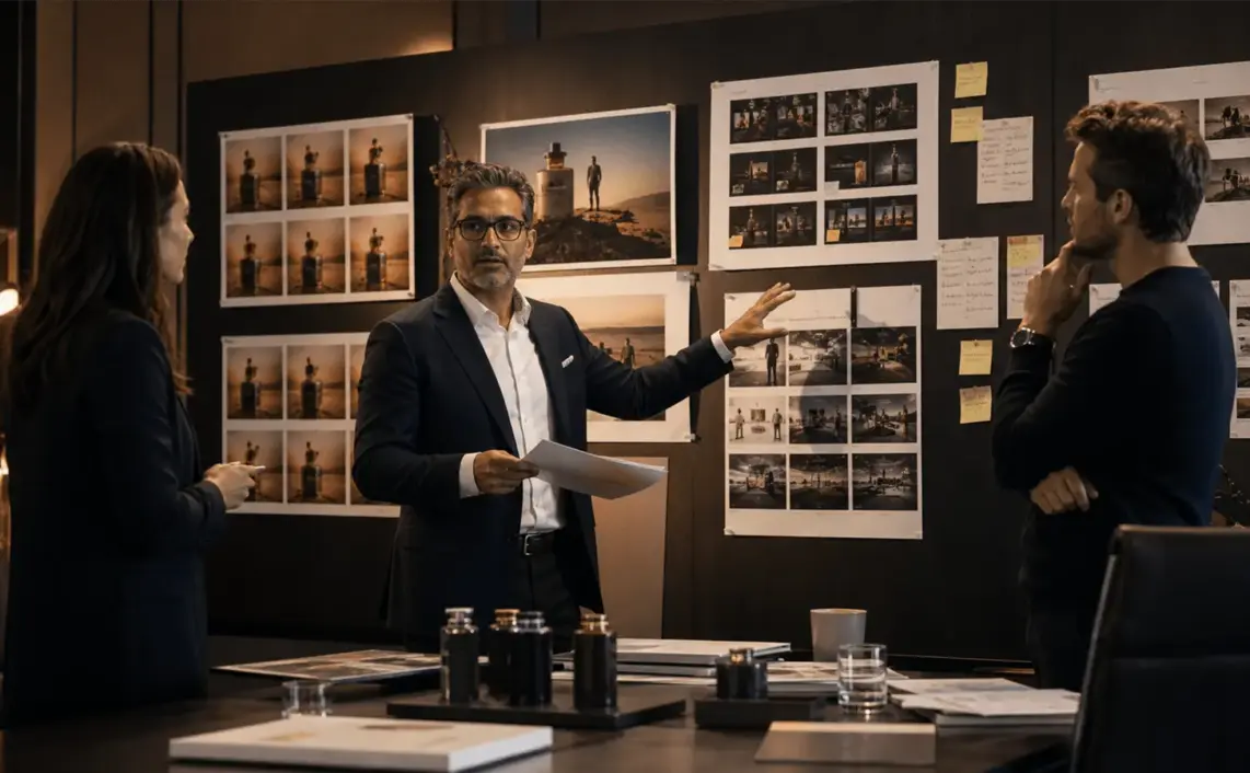 Photoreal editorial image about CMO strategy in an AI-driven sea of sameness
