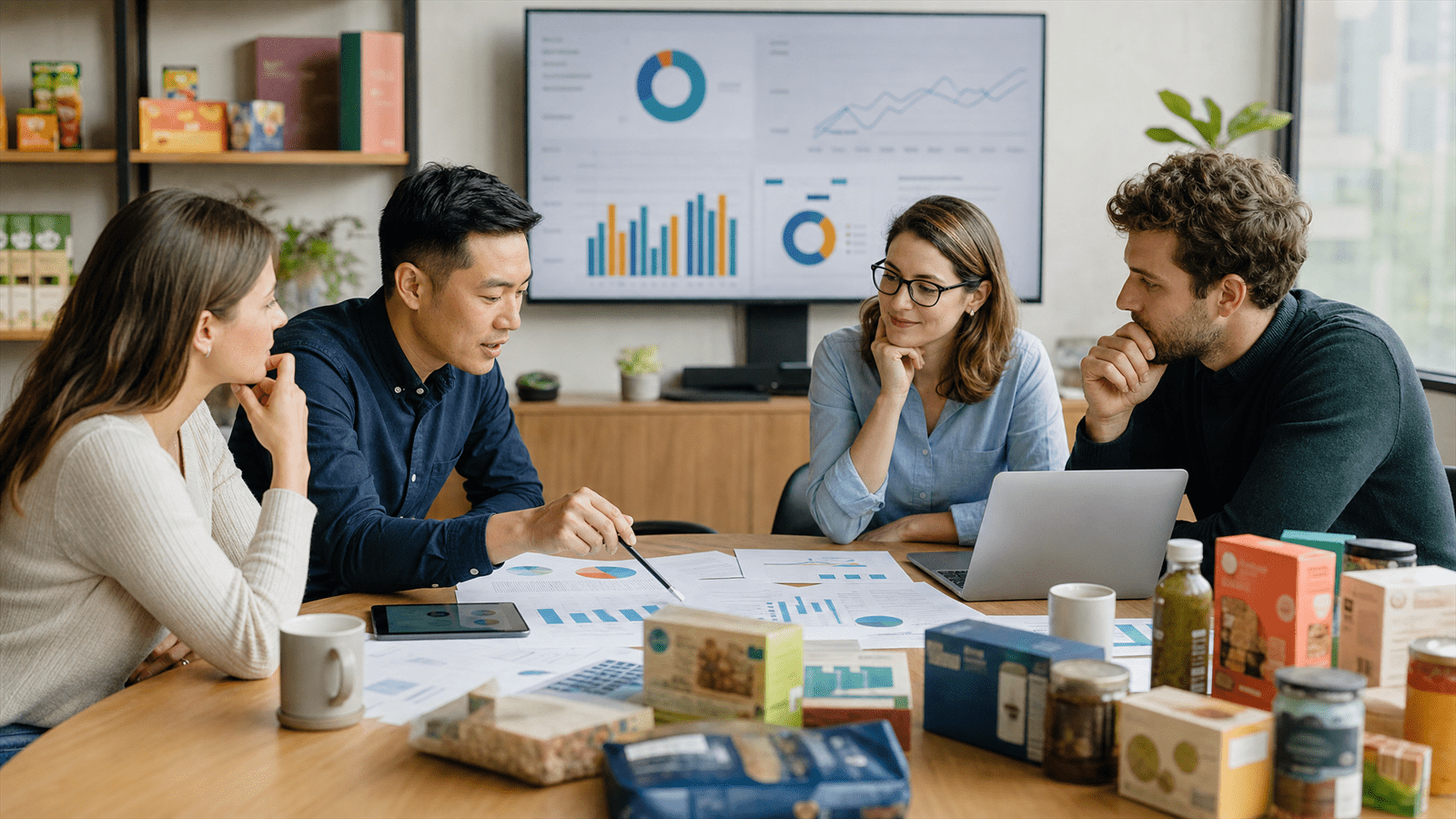 Photo-real editorial scene about AI-driven pricing and promotion optimization