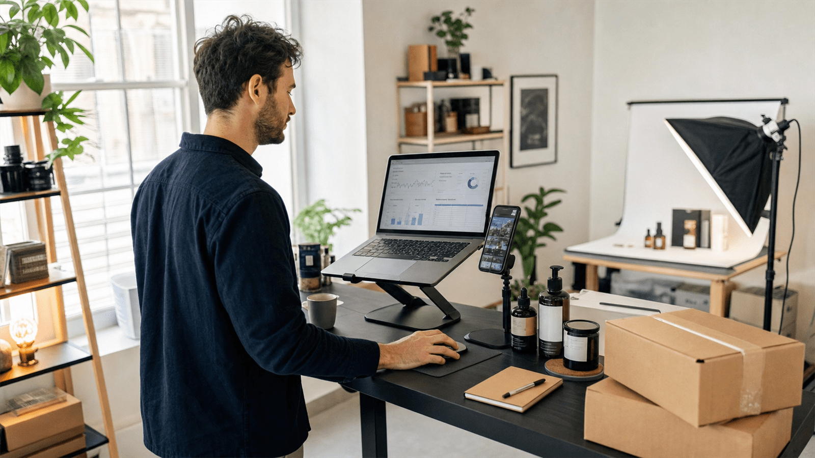Photoreal editorial image about Shopify campaign automation for ecommerce marketers