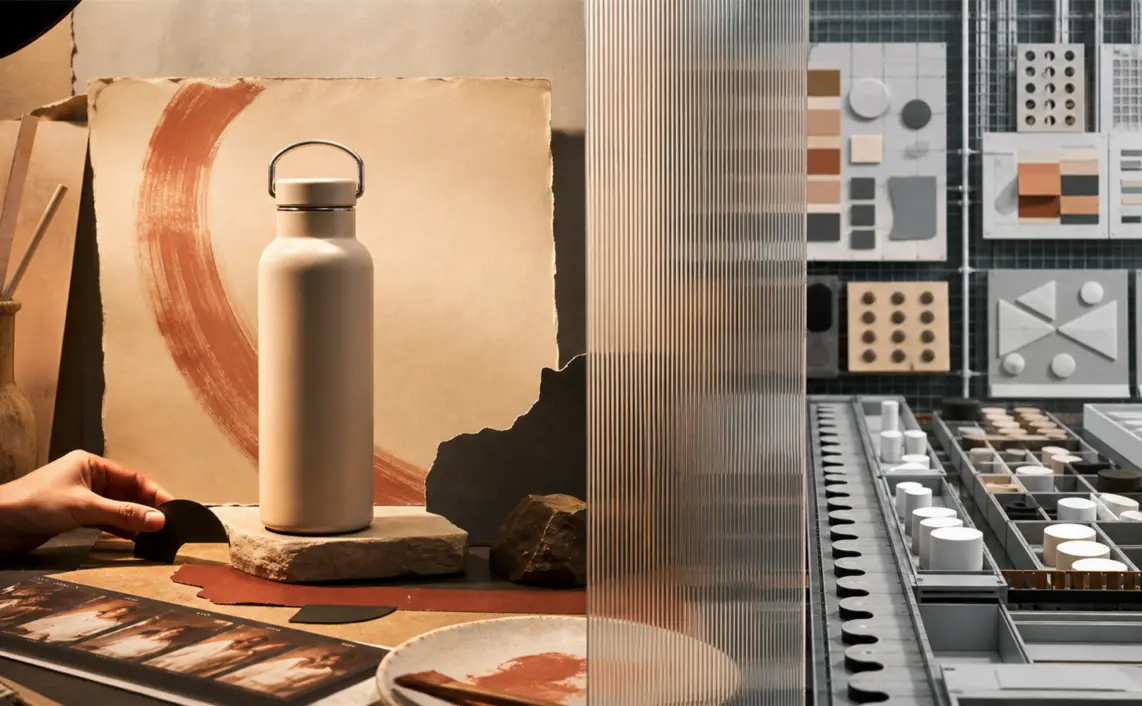 Human-made bottle photography separated from an orderly automated creative workshop