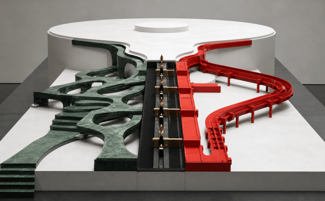 Two contrasting search channels flow through a shared decision board into one combined market outcome.