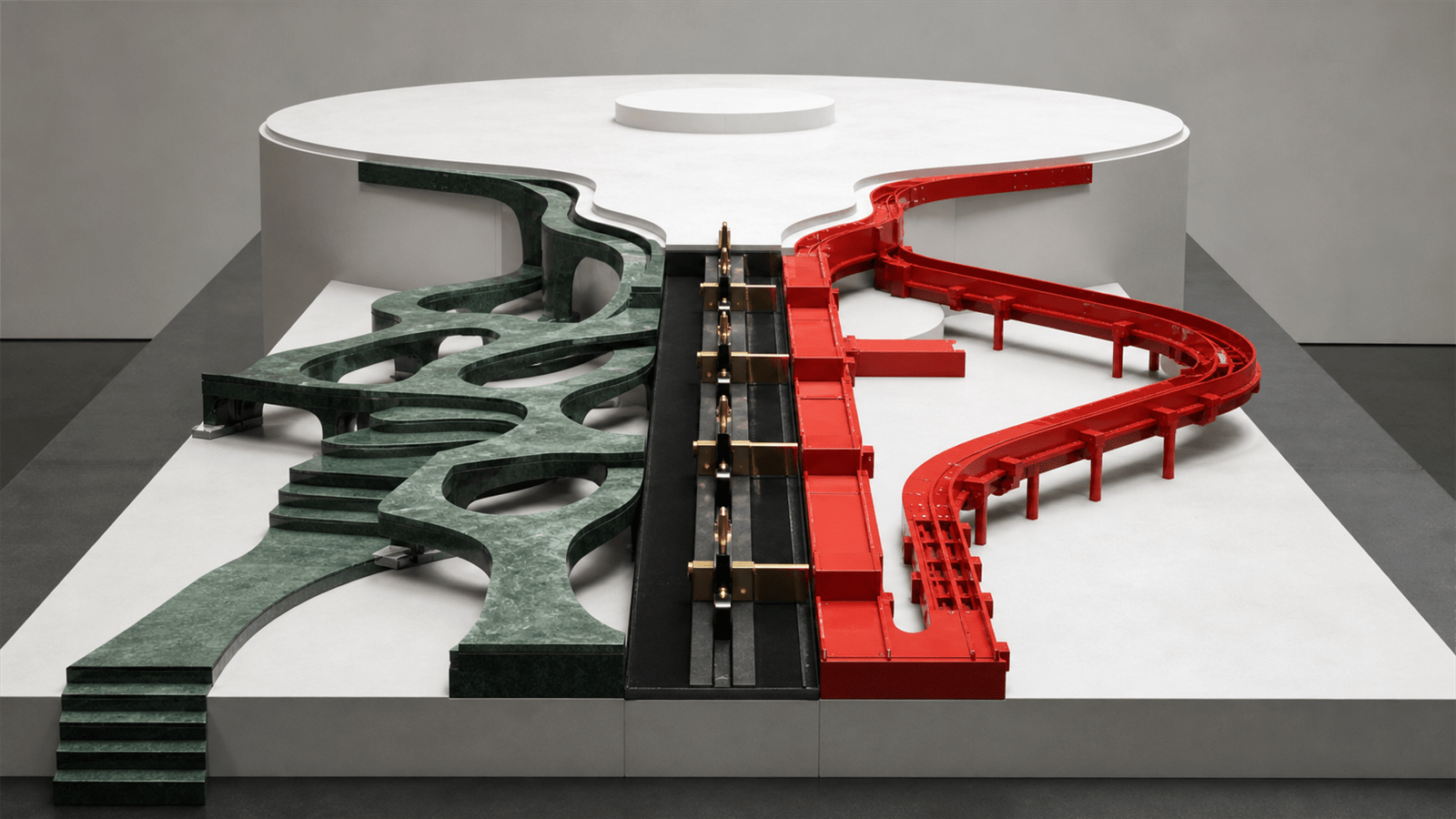 Two contrasting search channels flow through a shared decision board into one combined market outcome.