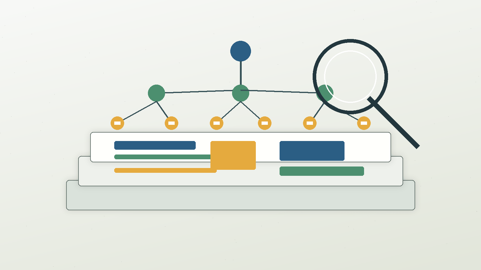 A layered website model exposes headings, links, buttons and image labels as a clean semantic tree.