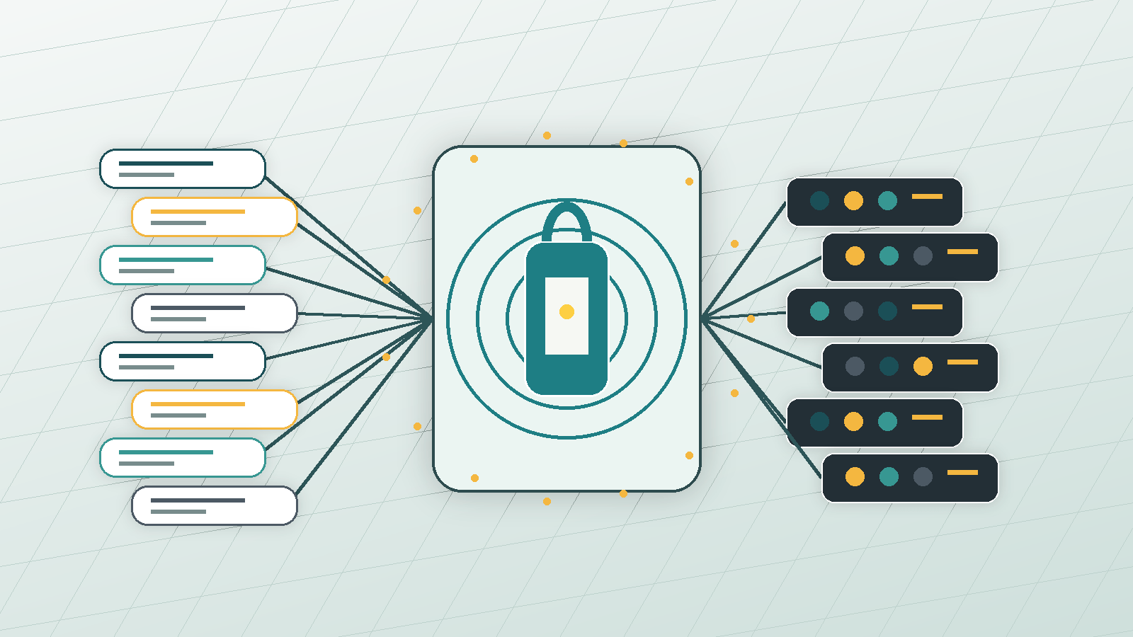 Colored campaign data capsules pass through a locked permission gateway with separate read-only and write-access lanes.